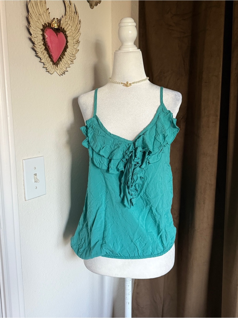 Ali & Kris Teal Ruffle Spaghetti Strap Tank